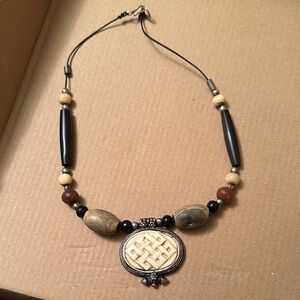 Artisan Native American Black and Tan bison Necklace